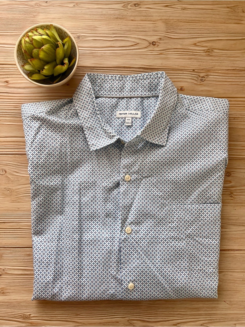 Peter Millar XXL 100% Cotton Geometric Print Short Sleeve Button Down Shirt